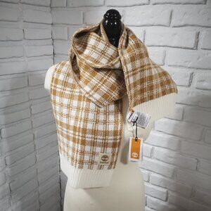 NWT Timberland Unisex Tan & Off White Checked One Size Scarf